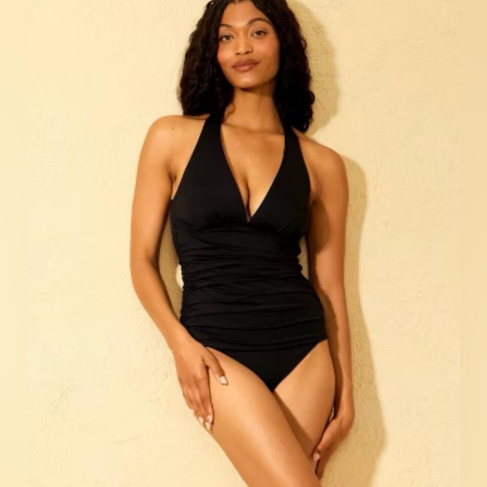 Catalina Black Halter V-Neck One-Piece Swimsuit